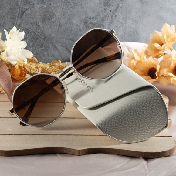 Michael Kors Women's Porto 57 Sunglasses, MK1072 Light Gold-Tone - Picture 10 of 11